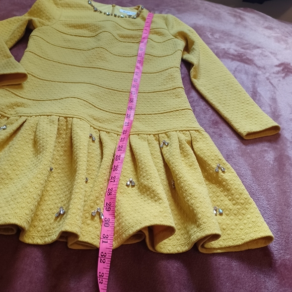 Yellow Mini Bee dress jewel accent thick lined gorgeous feminin ruffles Bey mini - Picture 8 of 13
